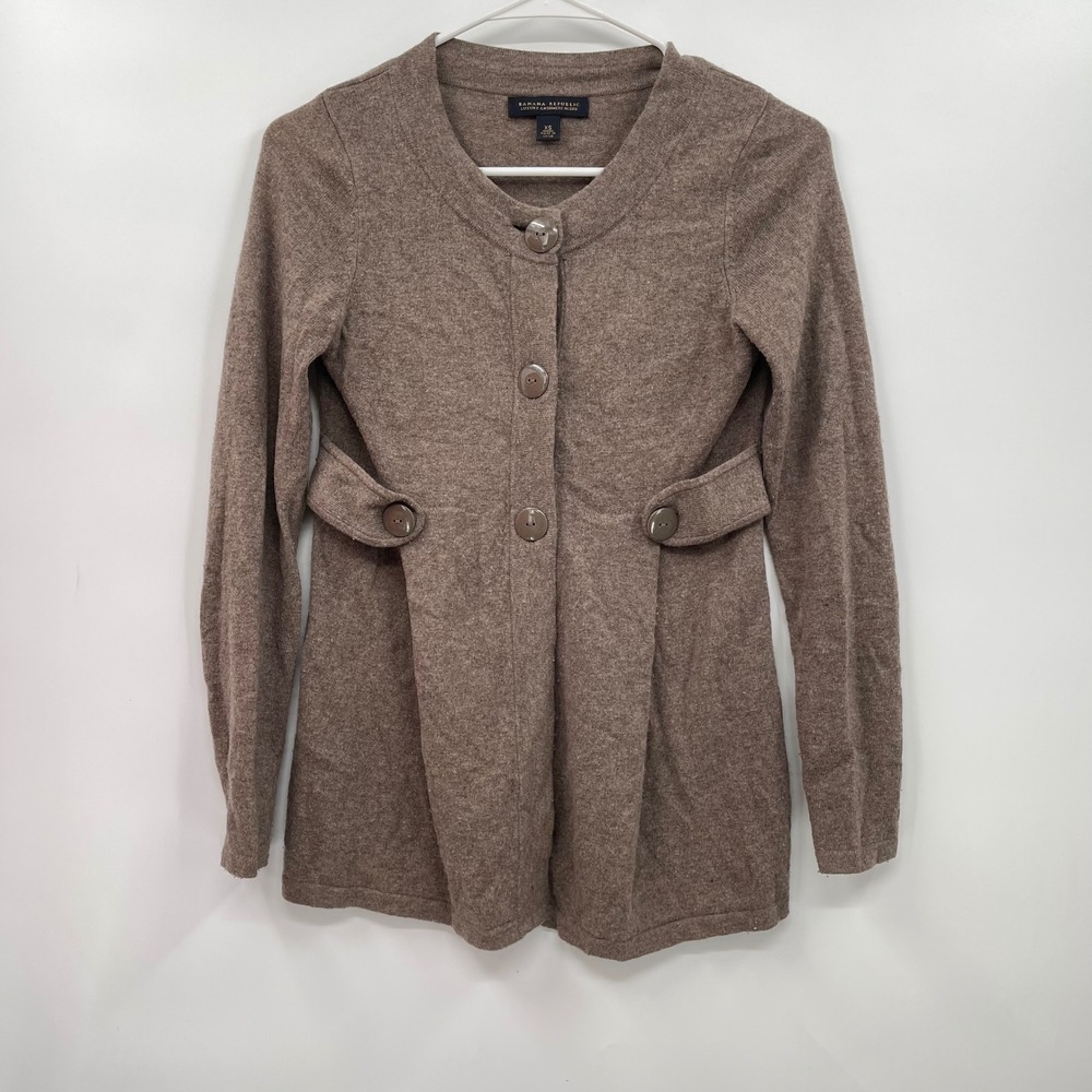 Banana Republic Luxury Cashmere Blend Cardigan Sweater XS Brown Button Front